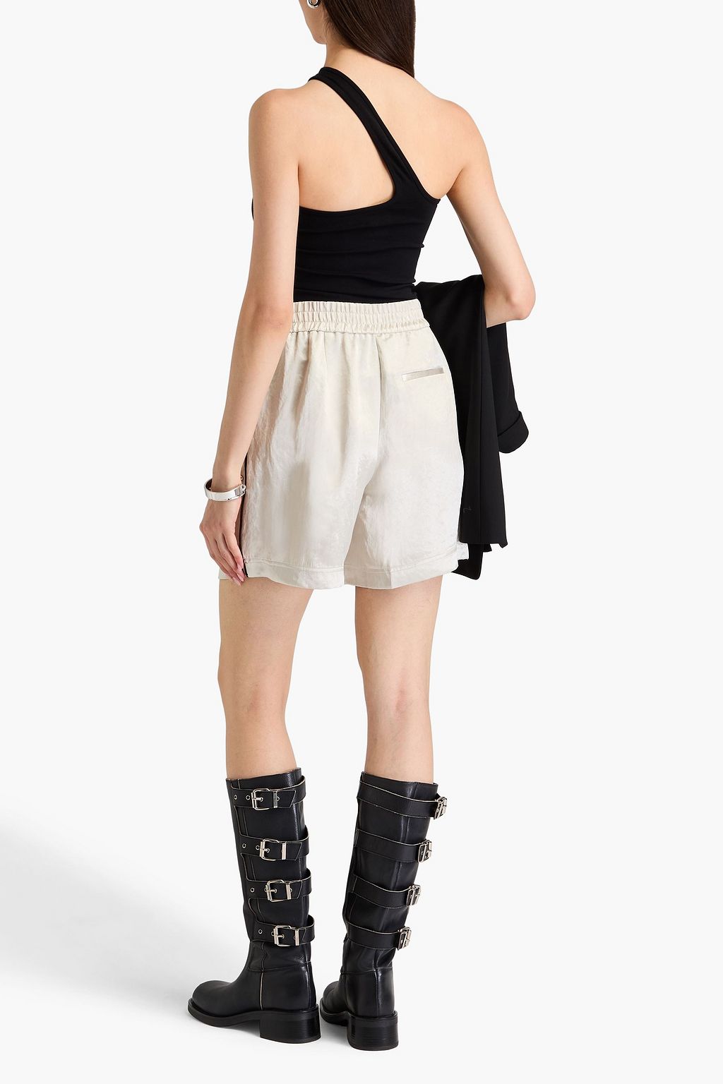 HELMUT LANG شورت من الساتان والكريب مجعد بكسرات