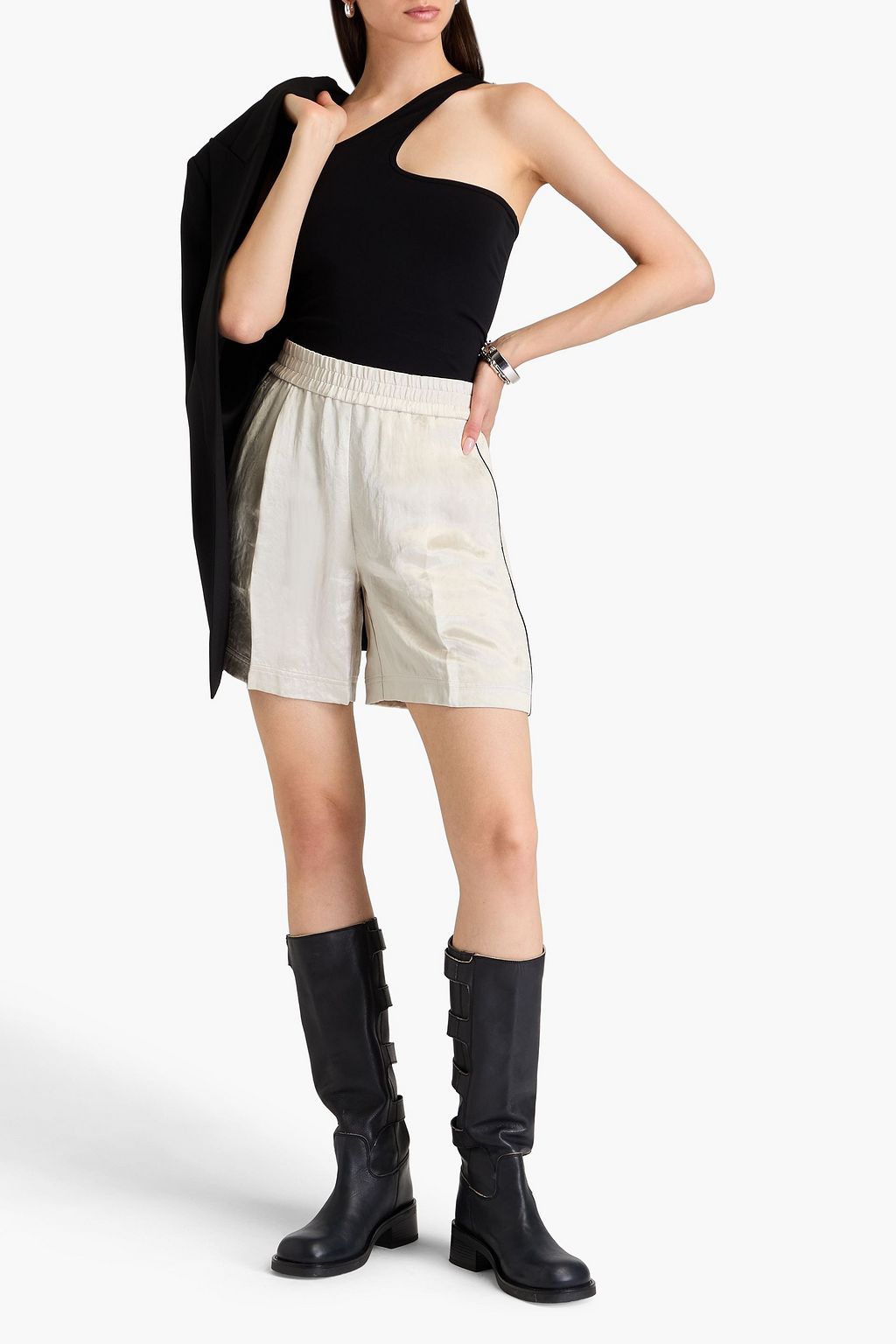 HELMUT LANG شورت من الساتان والكريب مجعد بكسرات