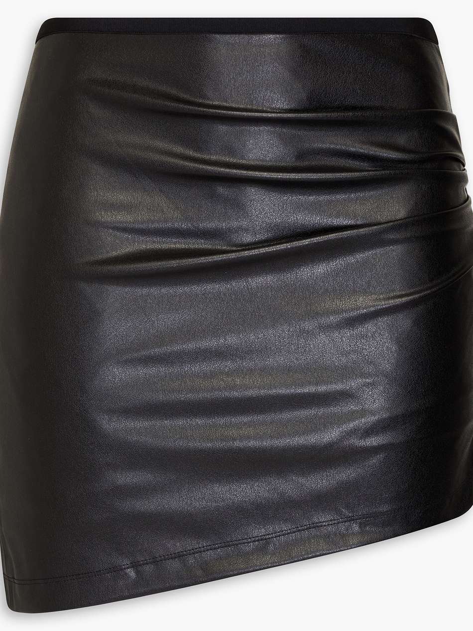 ruched faux leather mini skirt