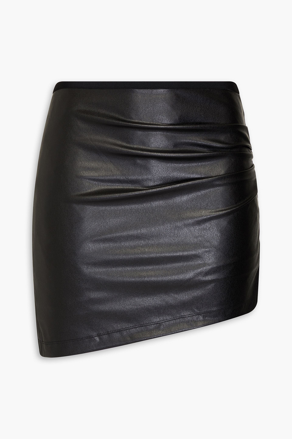 Ruched faux leather mini skirt