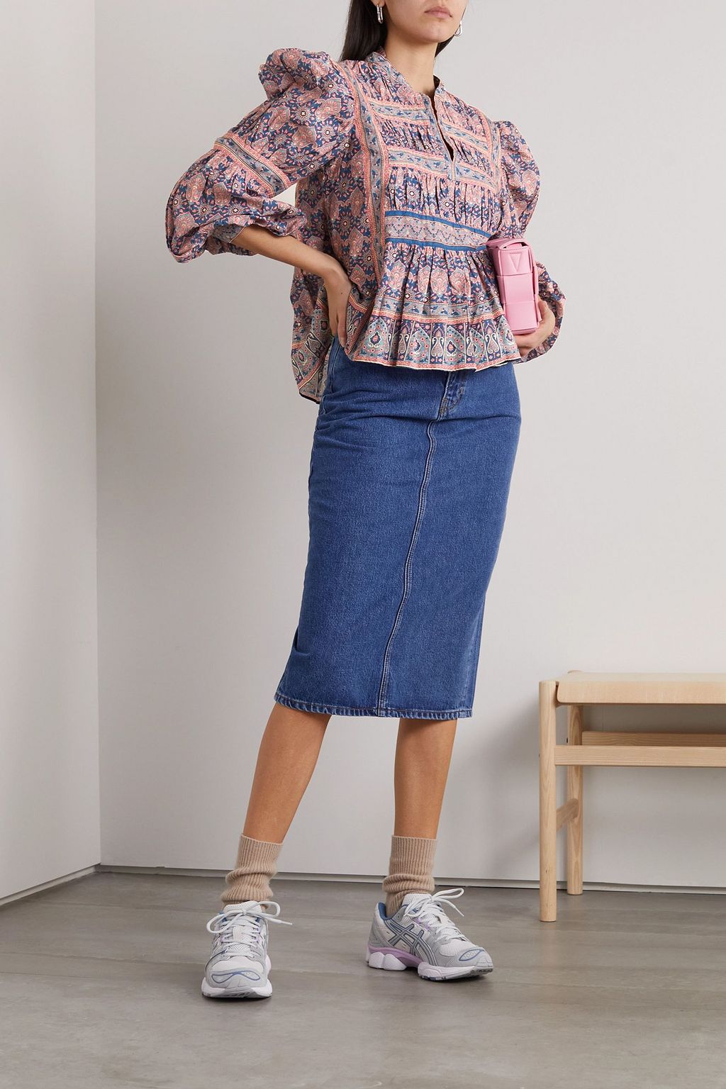 SEA Parker Bluse aus bedrucktem Baumwoll-Voile mit Schößchen