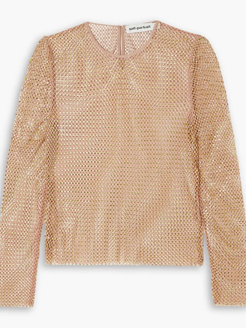 crystal-embellished mesh top