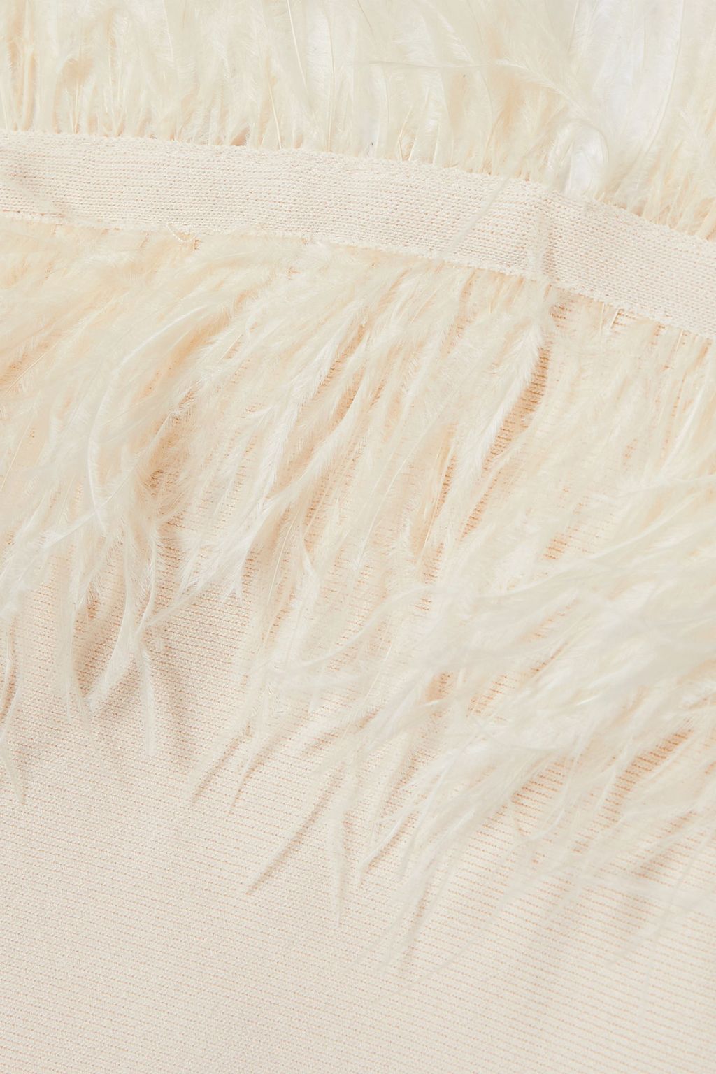 STAUD Nellie strapless cropped feather-trimmed knitted top