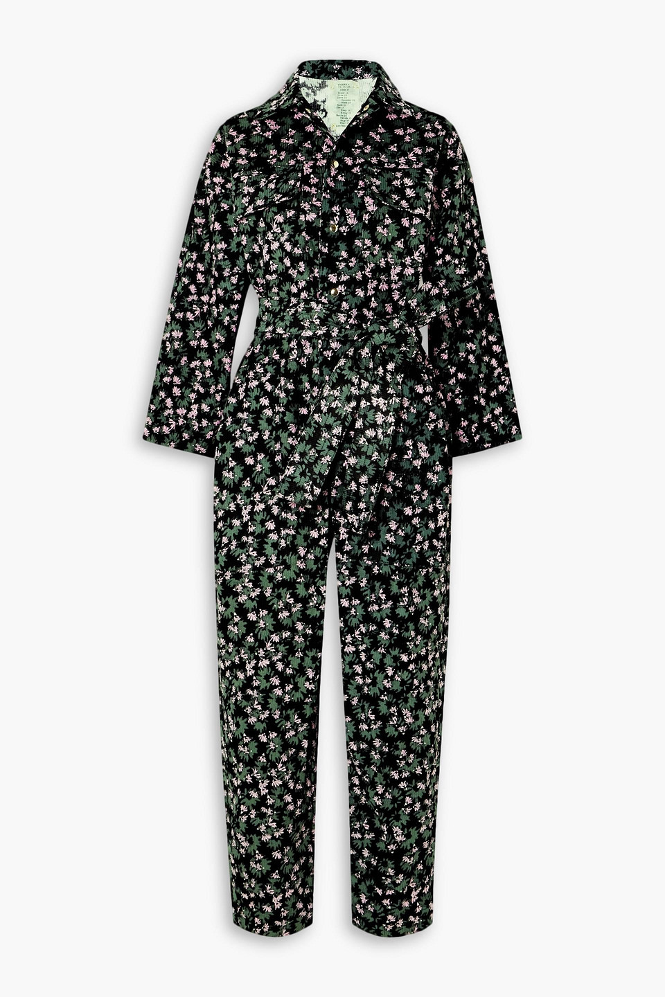 Yvonne S Belted Floral-print Cotton-corduroy Jumpsuit In Schwarz