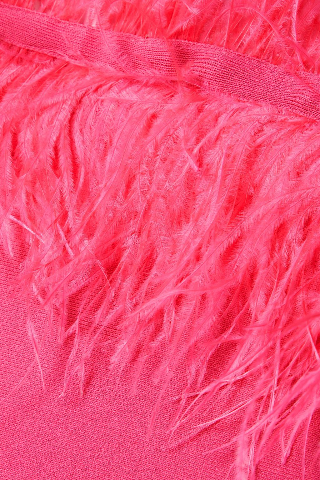 STAUD Nellie strapless cropped feather-trimmed knitted top