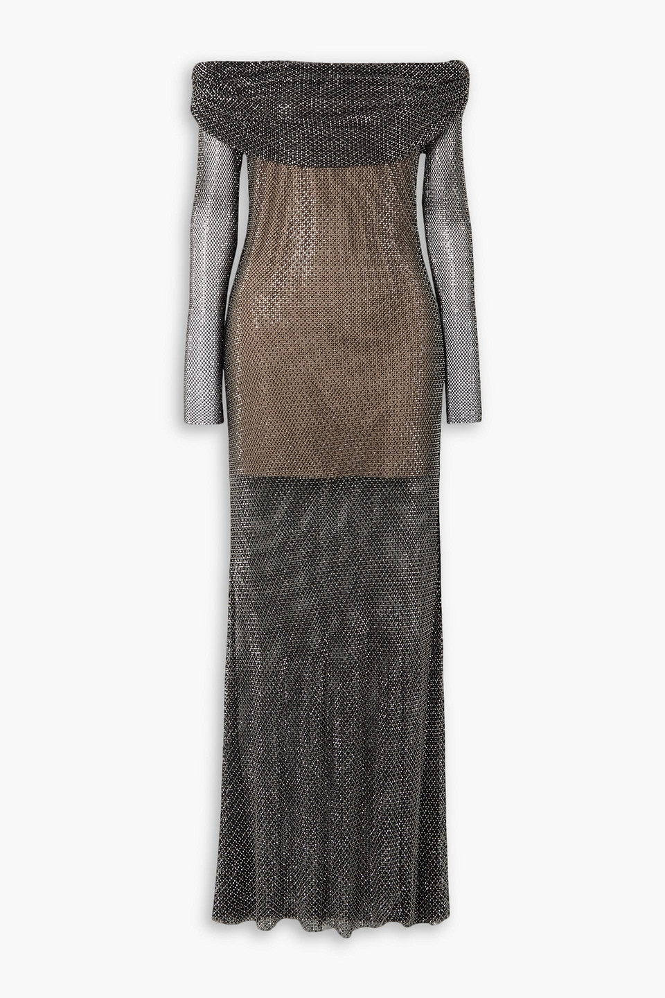 Self-portrait Crystal-embellished Off-shoulder Maxi Dress In Black