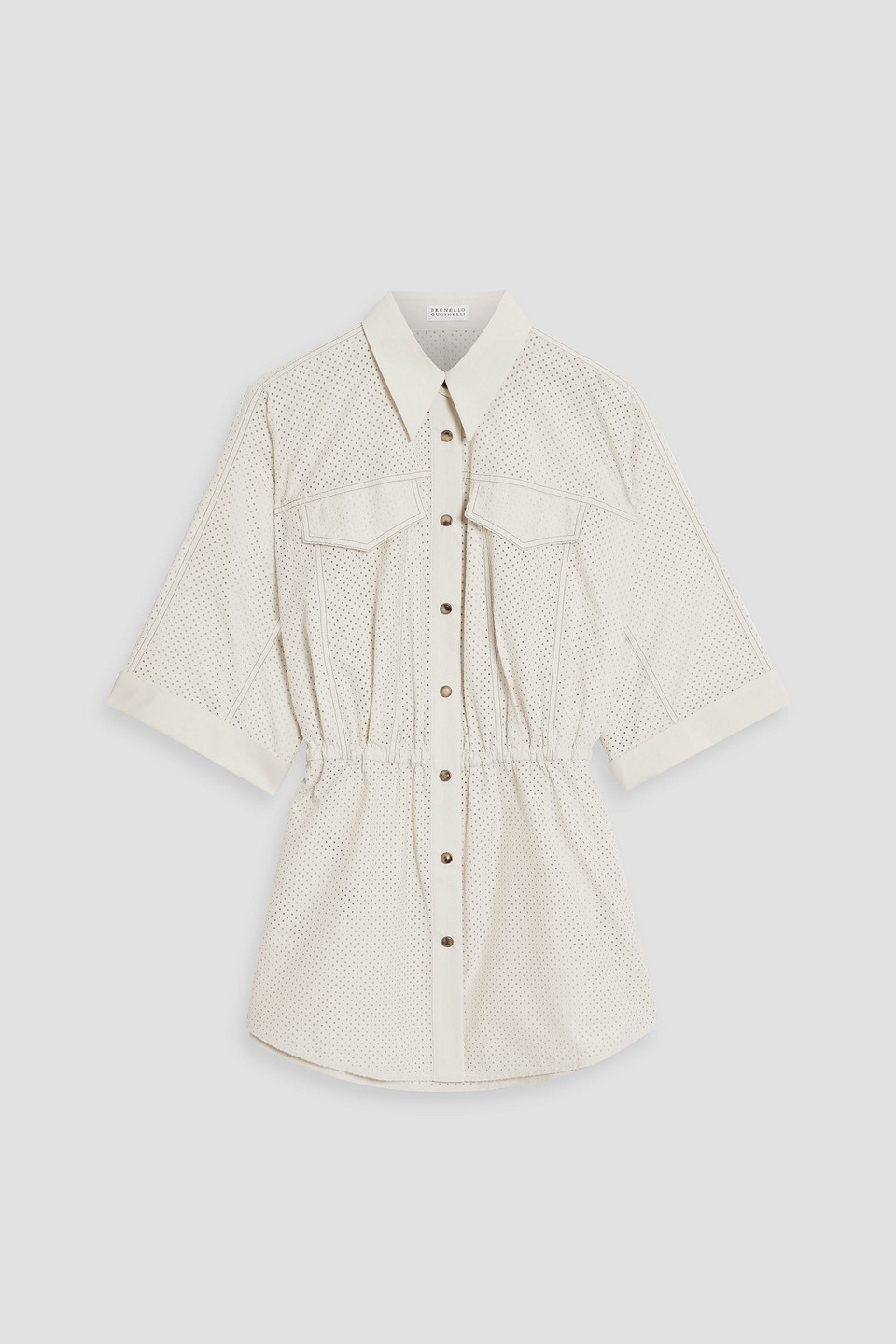 Brunello Cucinelli Perforated Cotton-poplin Shirt In Ecru