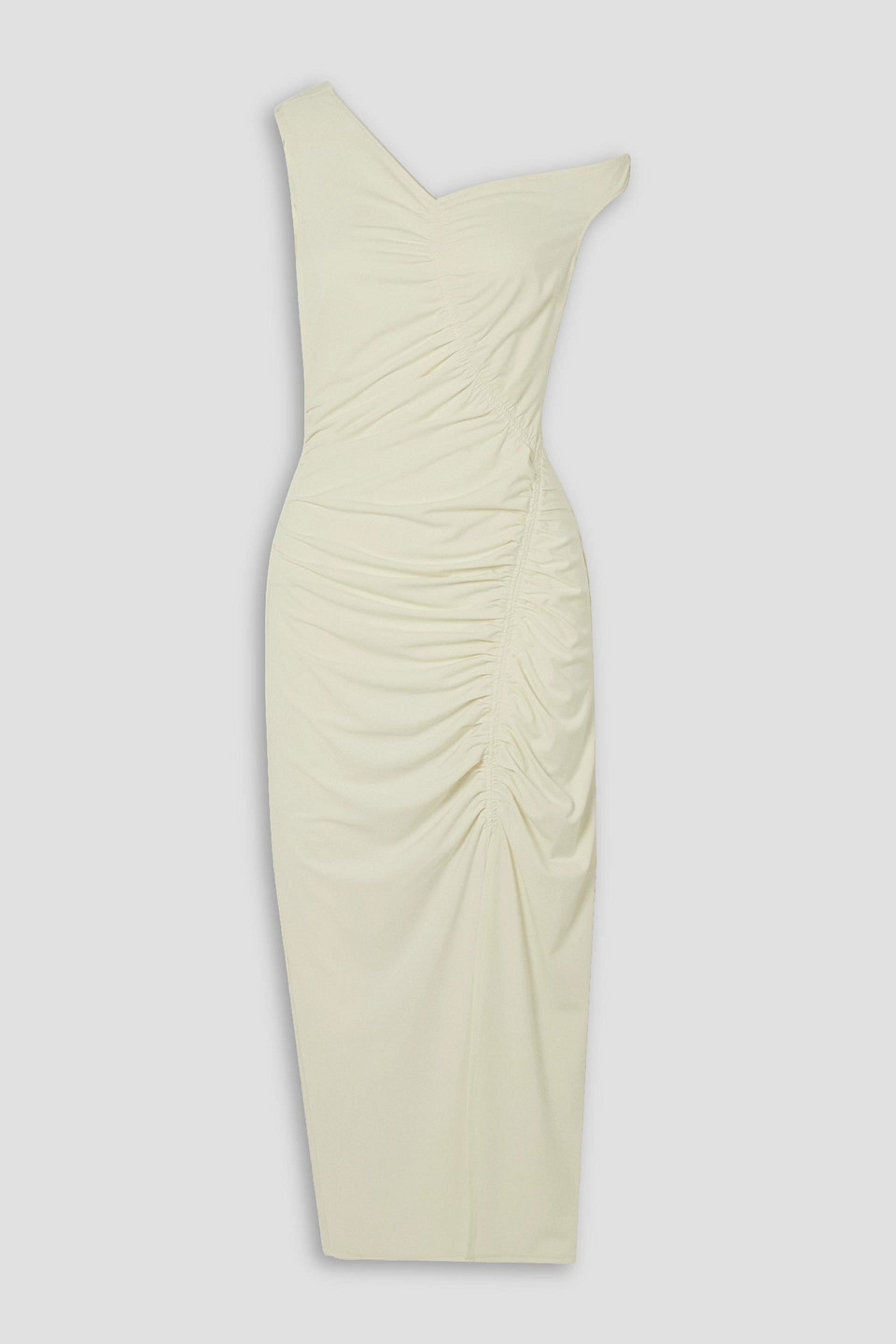 SELF-PORTRAIT ASYMMETRIC RUCHED STRETCH-JERSEY MIDI DRESS