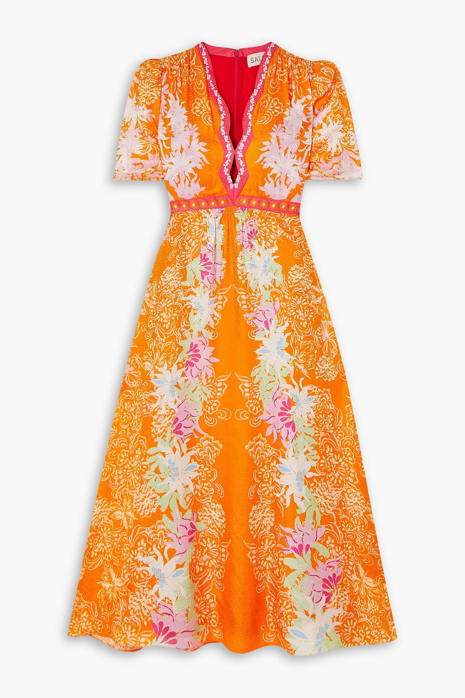 Saloni Tabitha Floral-print Silk Midi Dress In Orange