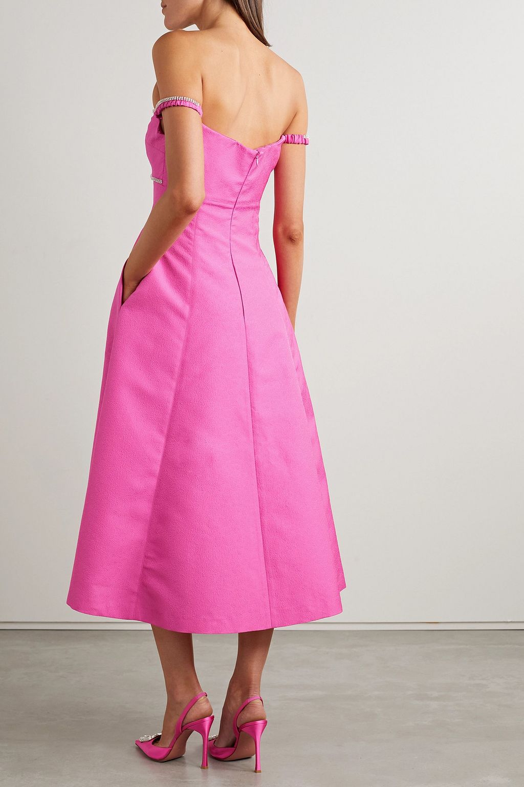 SELF-PORTRAIT Off-the-shoulder crystal-embellished brocade midi dress