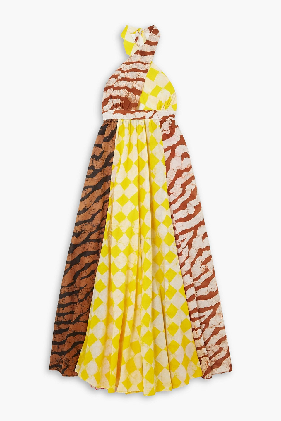 Studio 189 Printed Cotton-voile Halterneck Maxi Dress In Yellow