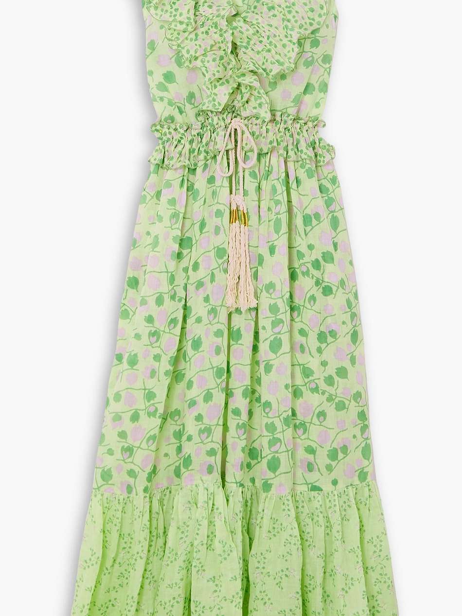 marie antoinette ruffled tiered floral-print linen maxi dress