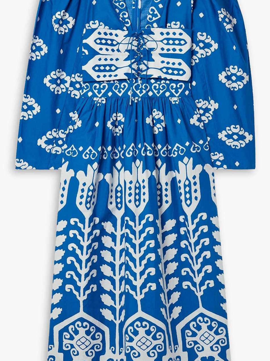 sonia lace-up printed cotton-poplin midi dress