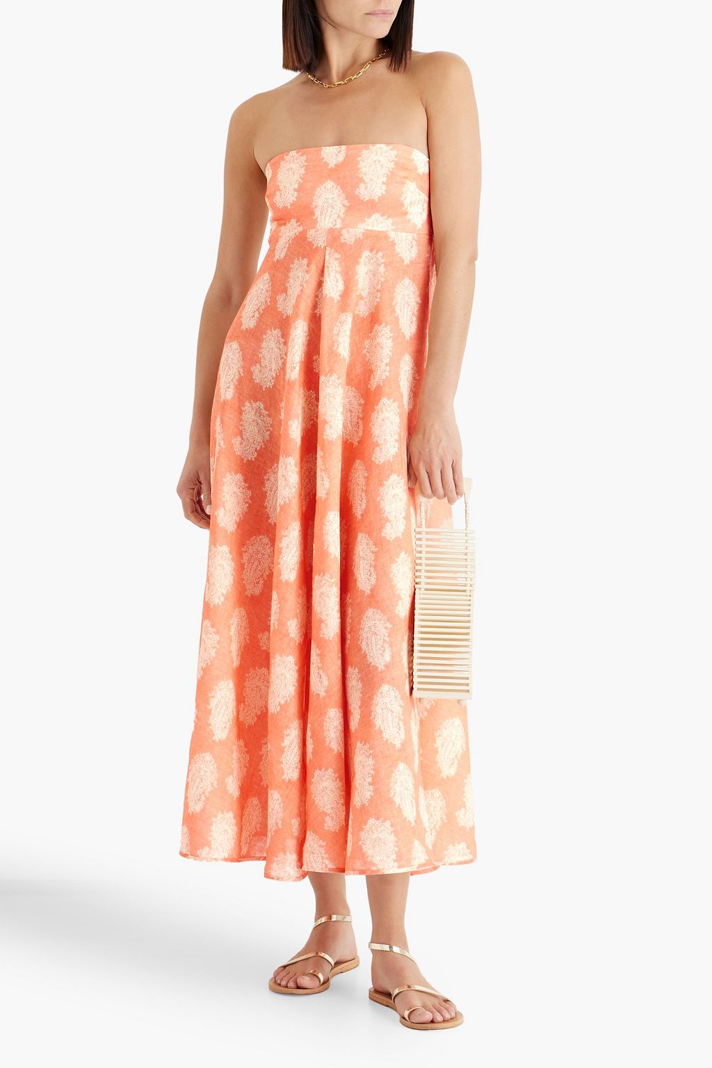 ZIMMERMANN Strapless paisley-print linen midi dress