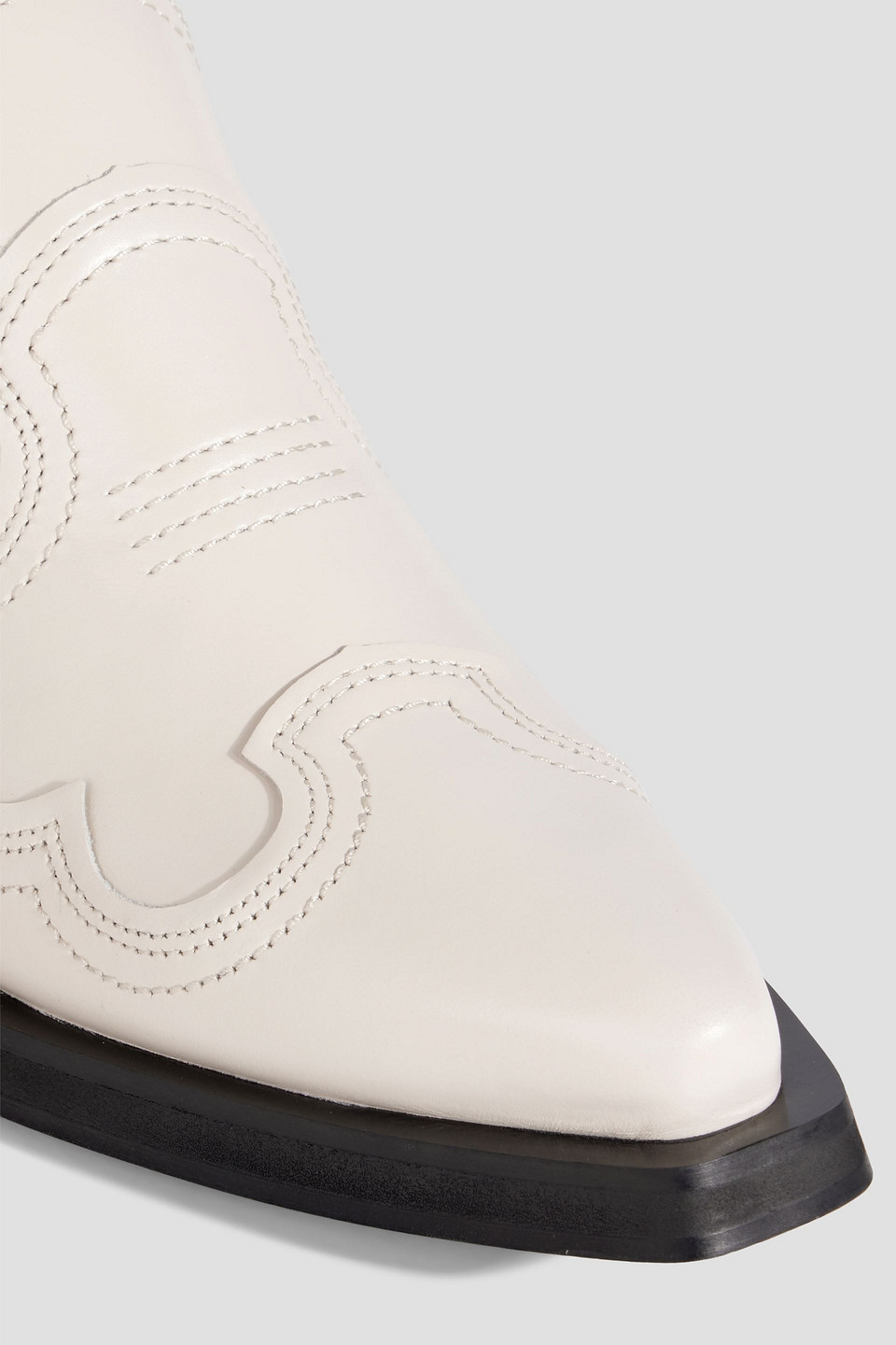 Ganni White Embroidered Western Mules In Ecru