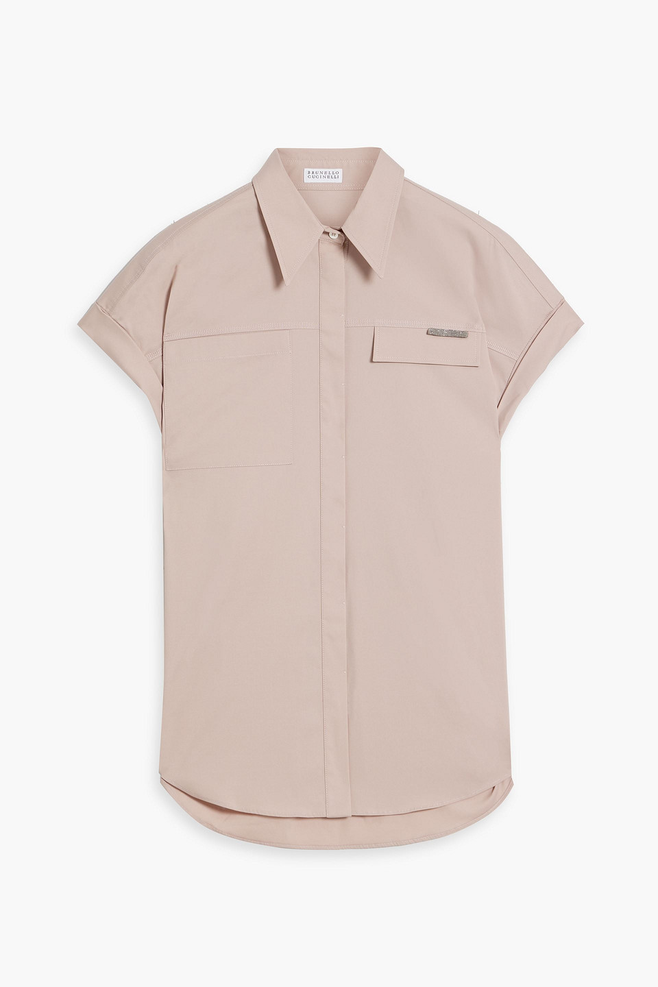 Brunello Cucinelli Bead-embellished Cotton-blend Poplin Shirt In Blush