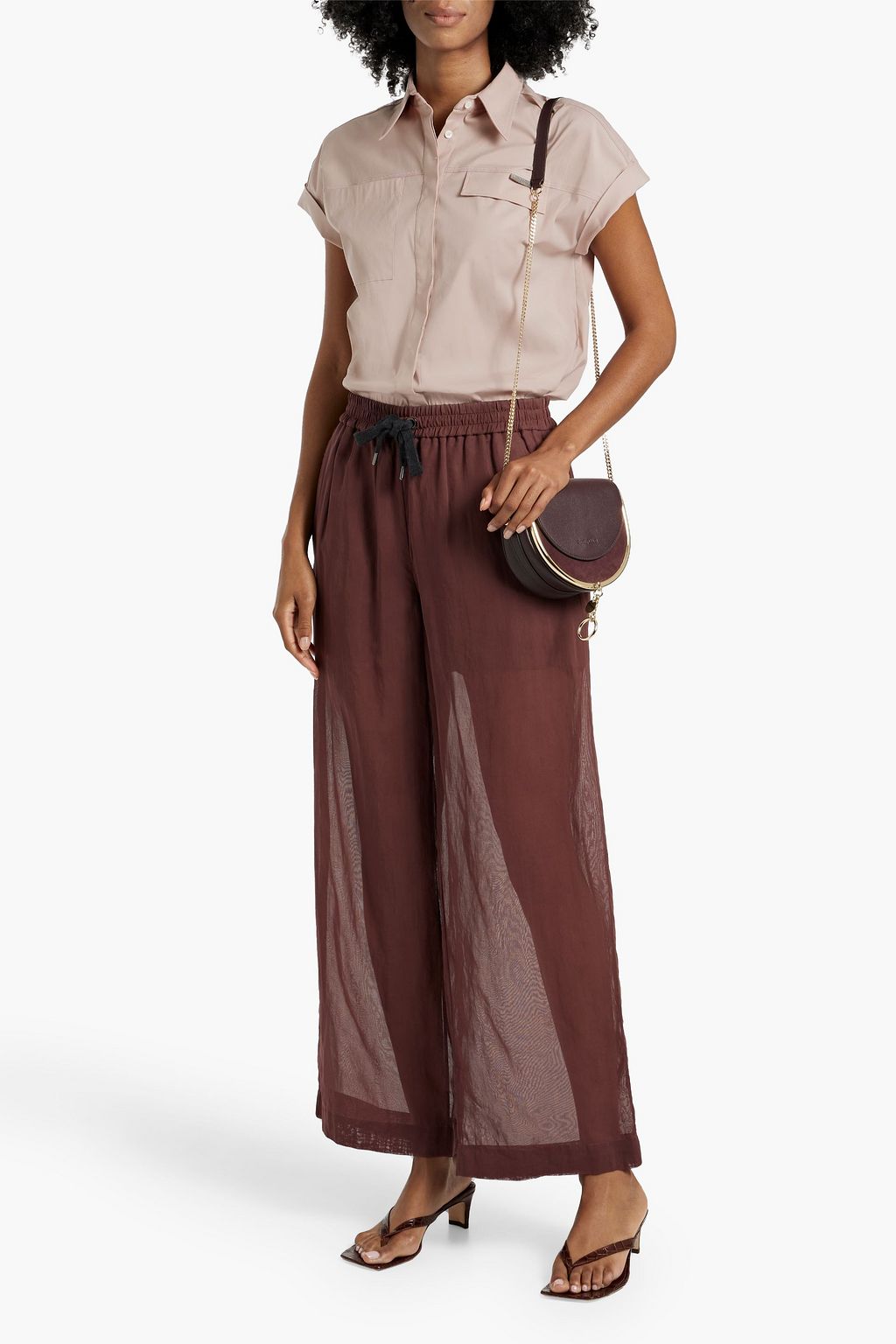 BRUNELLO CUCINELLI Bead-embellished cotton-blend poplin shirt
