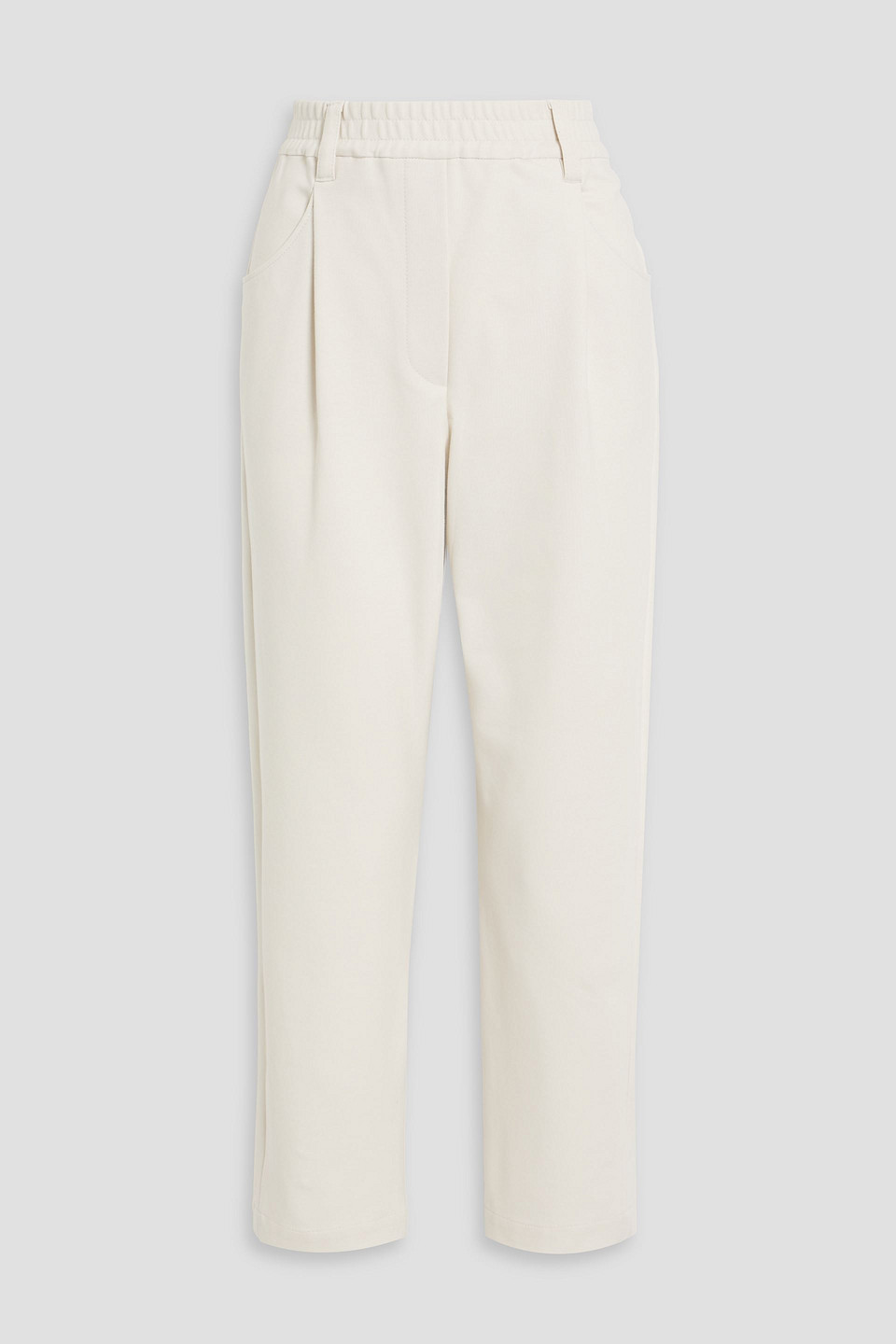 Brunello Cucinelli Pleated Cotton-blend Twill Tapered Pants In Ecru