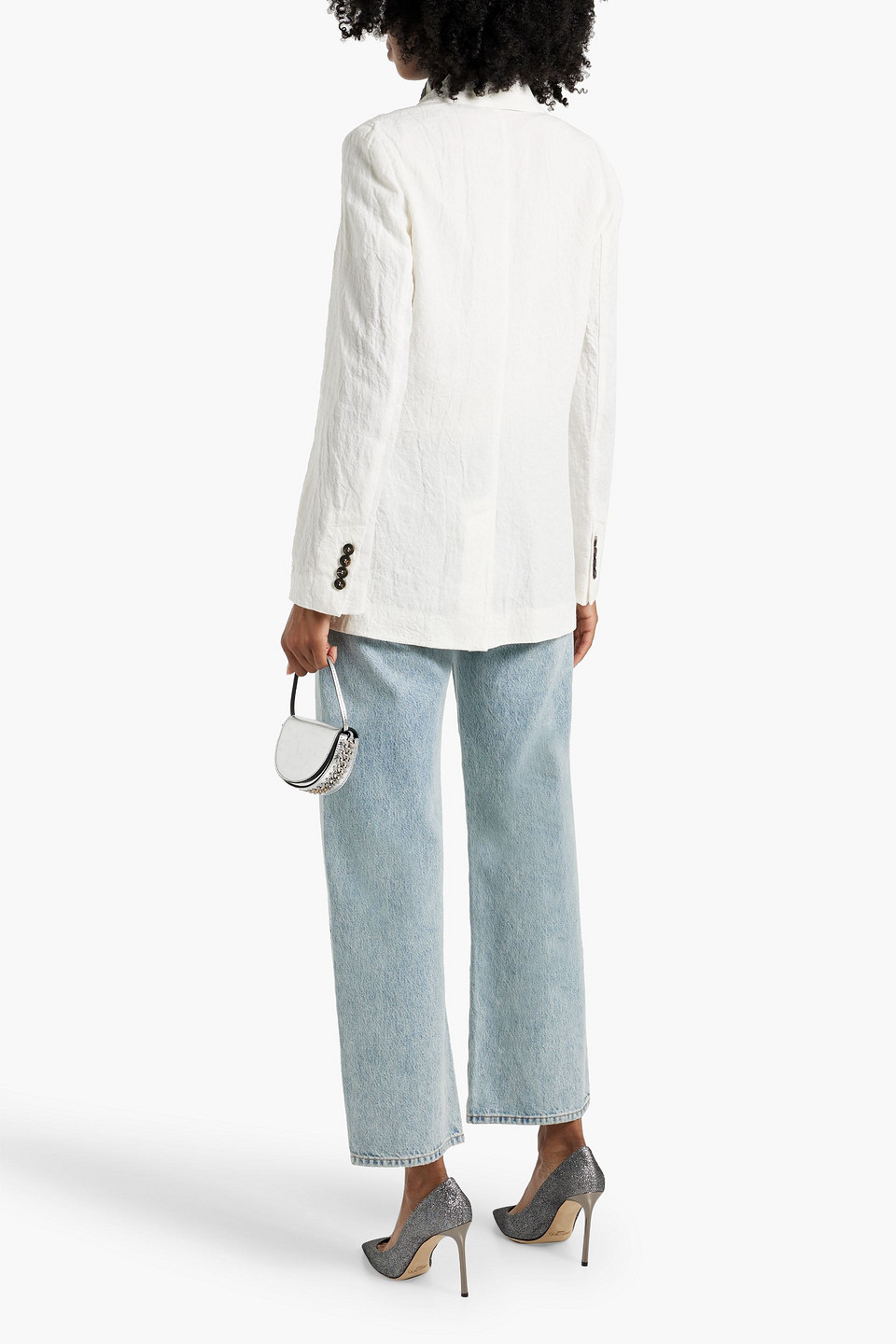 Brunello Cucinelli Crinkled Linen Blazer In Ivory