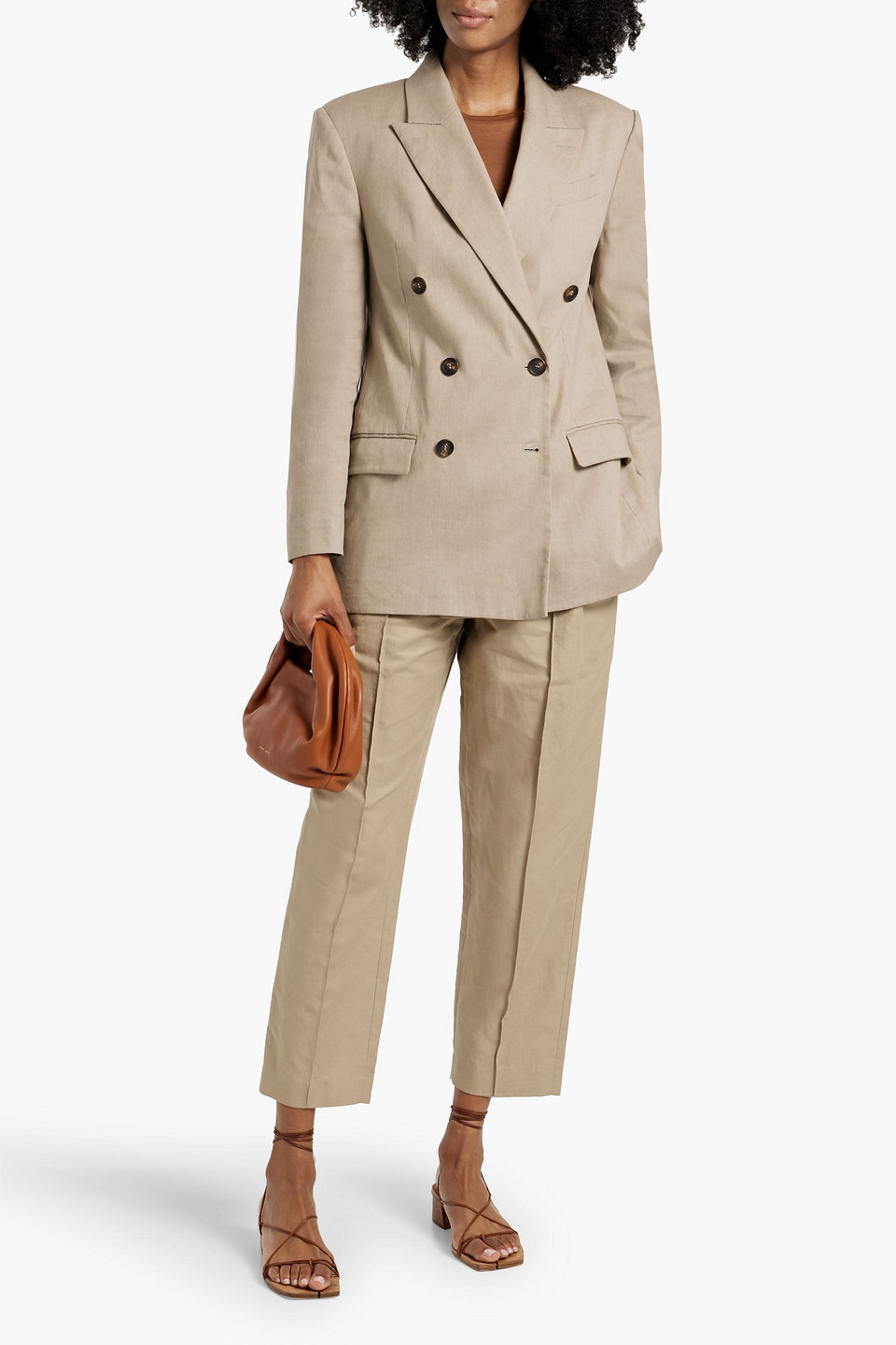 Brunello Cucinelli Double-breasted Linen-blend Blazer In Neutral