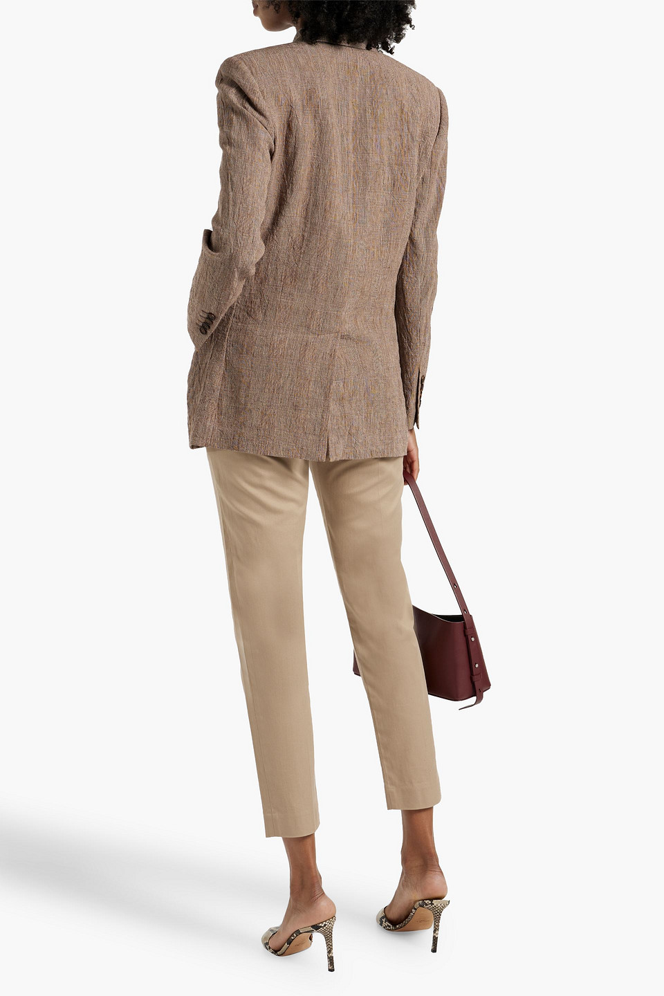 Brunello Cucinelli Double-breasted Prince Of Wales Checked Linen Blazer In Brown