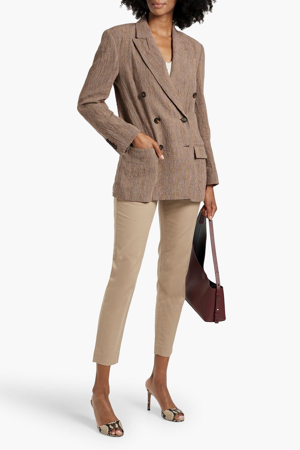 BRUNELLO CUCINELLI Double-breasted Prince of Wales checked linen blazer