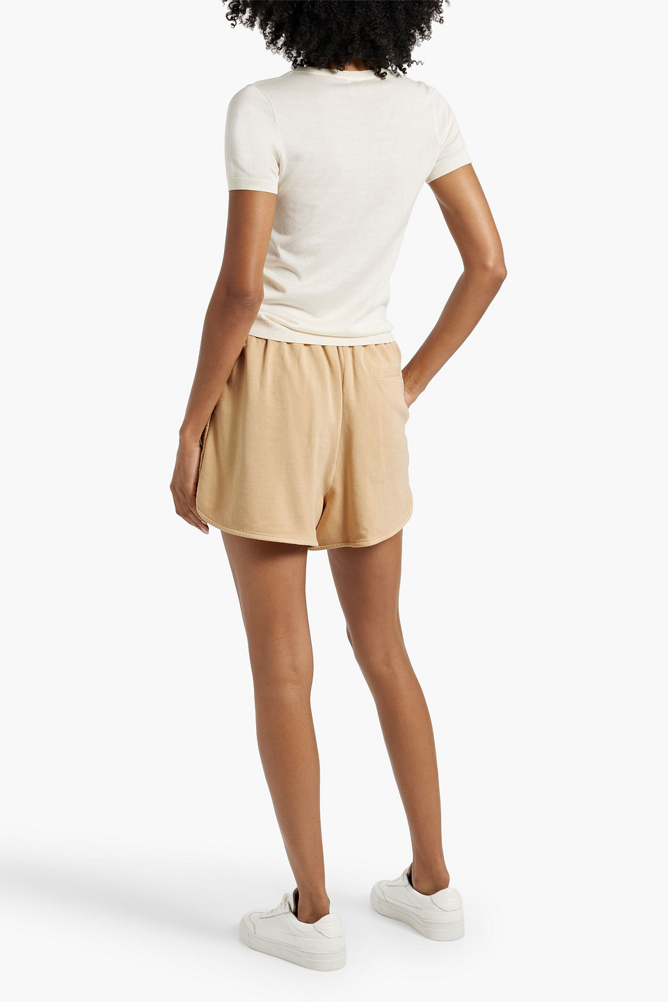 Shop Brunello Cucinelli Bead-embellished French Cotton-terry Shorts In Beige