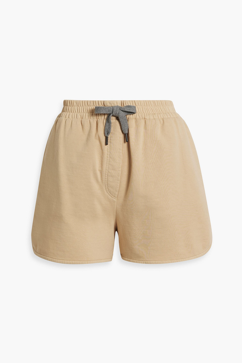 Brunello Cucinelli Bead-embellished French Cotton-terry Shorts In Beige