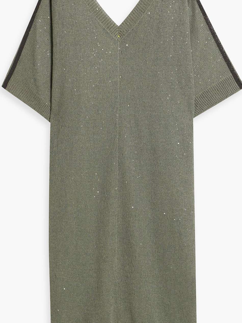 embellished linen and silk-blend midi dress