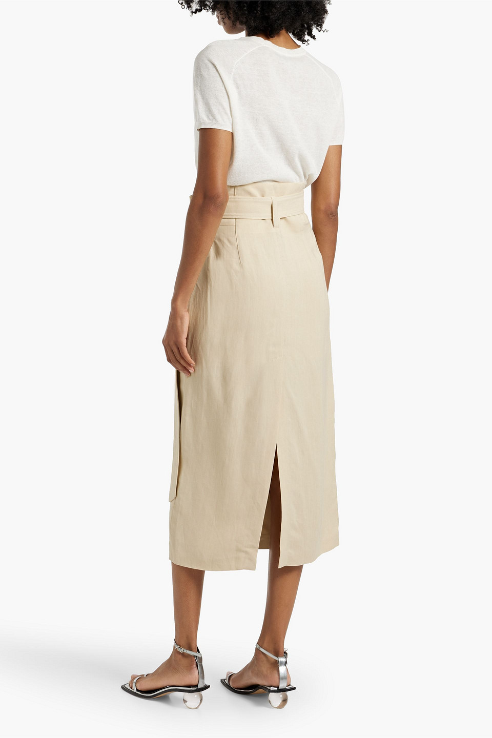 Brunello Cucinelli Belted Twill Midi Wrap Skirt In Beige