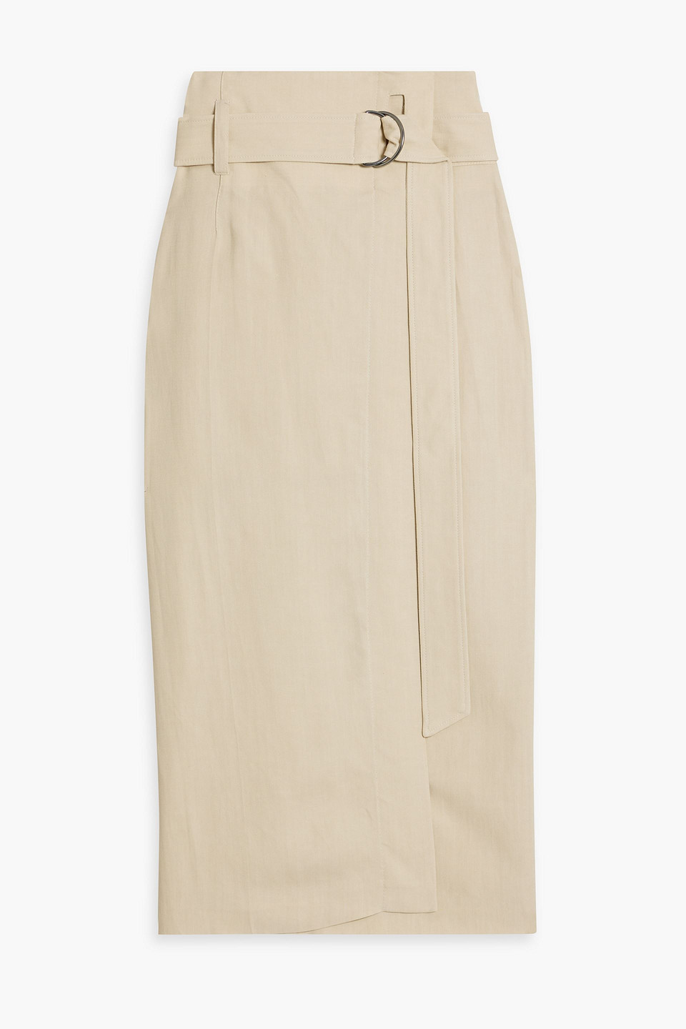 Brunello Cucinelli Belted Twill Midi Wrap Skirt In Beige