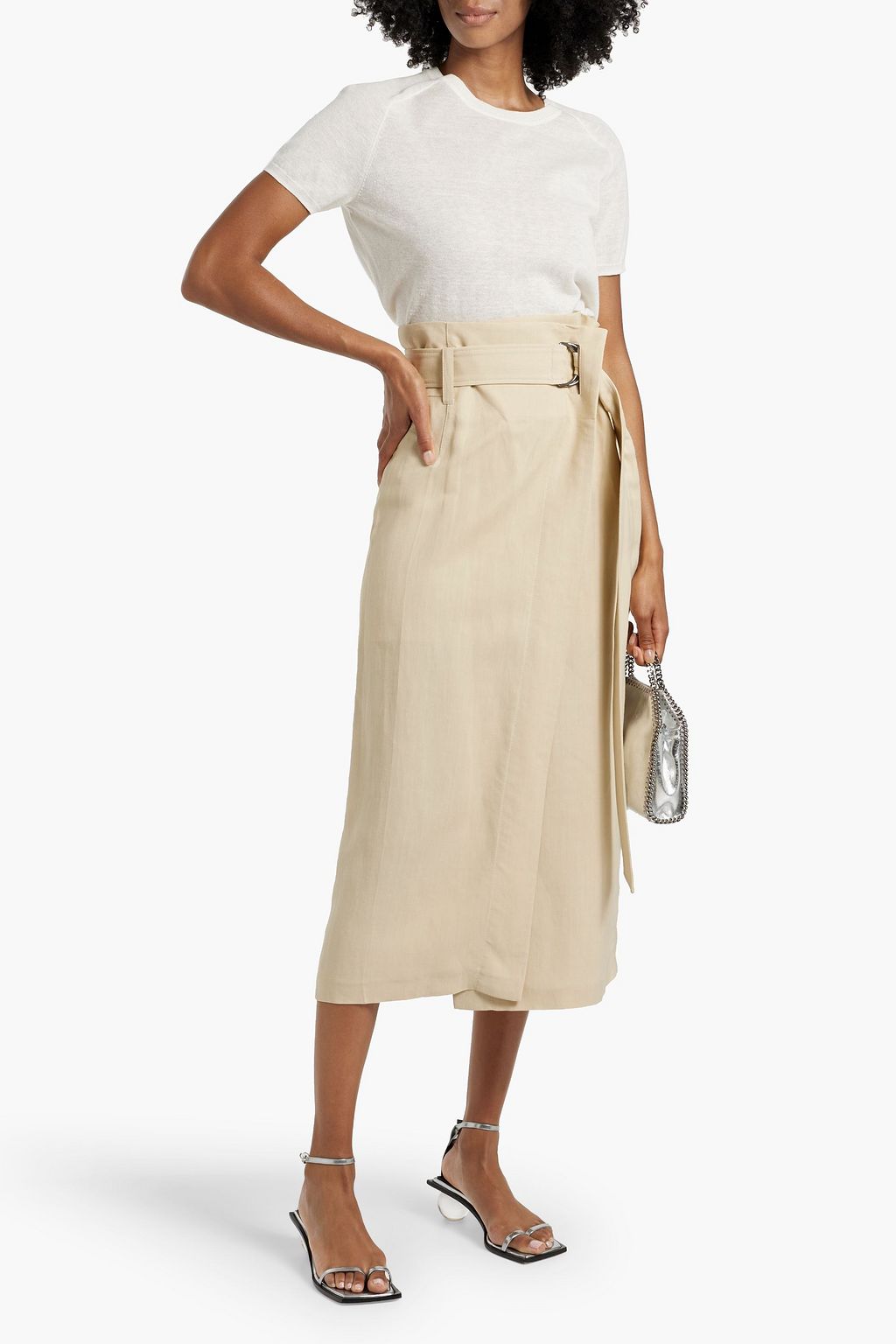 BRUNELLO CUCINELLI Belted twill midi wrap skirt