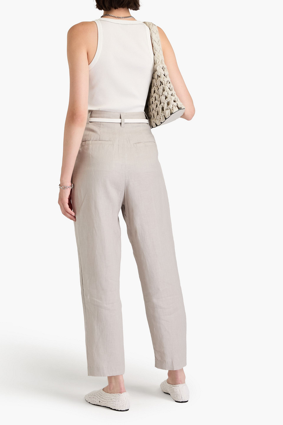 Enza Costa Pleated Linen Tapered Pants In Stone