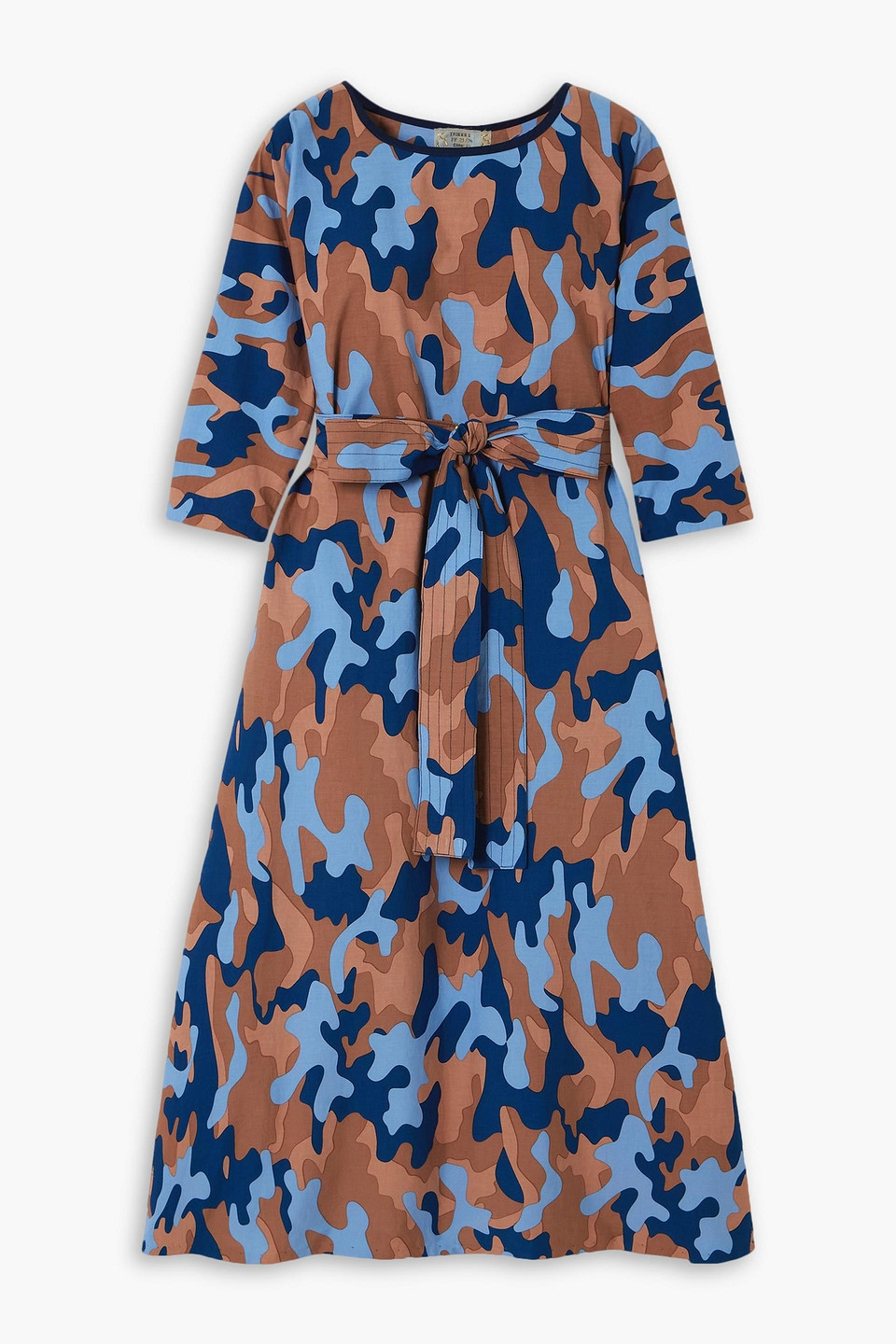 Yvonne S Belted Camouflage-print Cotton-poplin Midi Dress In Blue | ModeSens