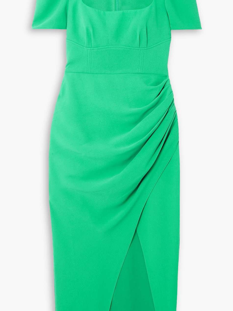 gathered crepe midi dress