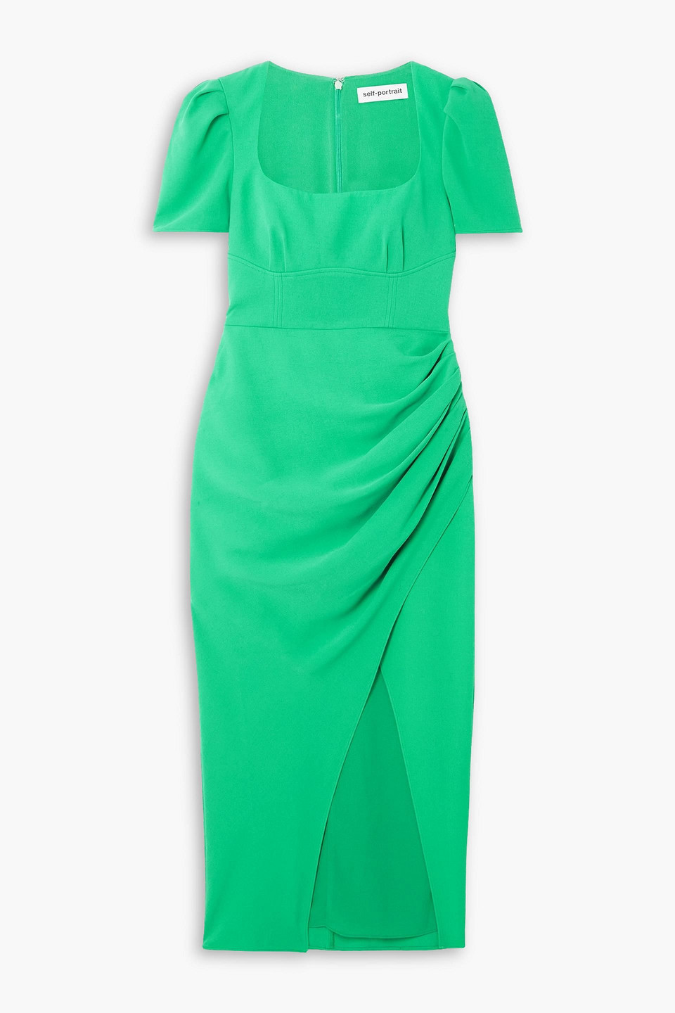 Self-portrait Gathered Crepe Midi Dress In Green