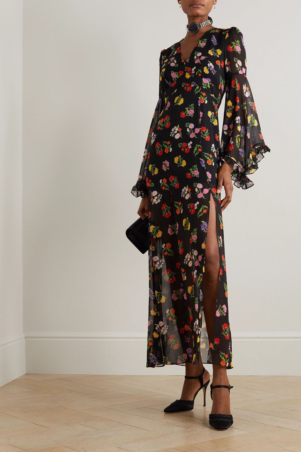 SALONI + Venyx Poppy floral-print silk-chiffon maxi dress