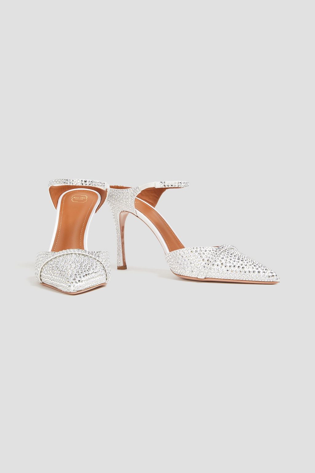 MALONE SOULIERS حذاء ميول "أوما" من الساتان بكعب مقاس 90 مزيّن بالكريستال