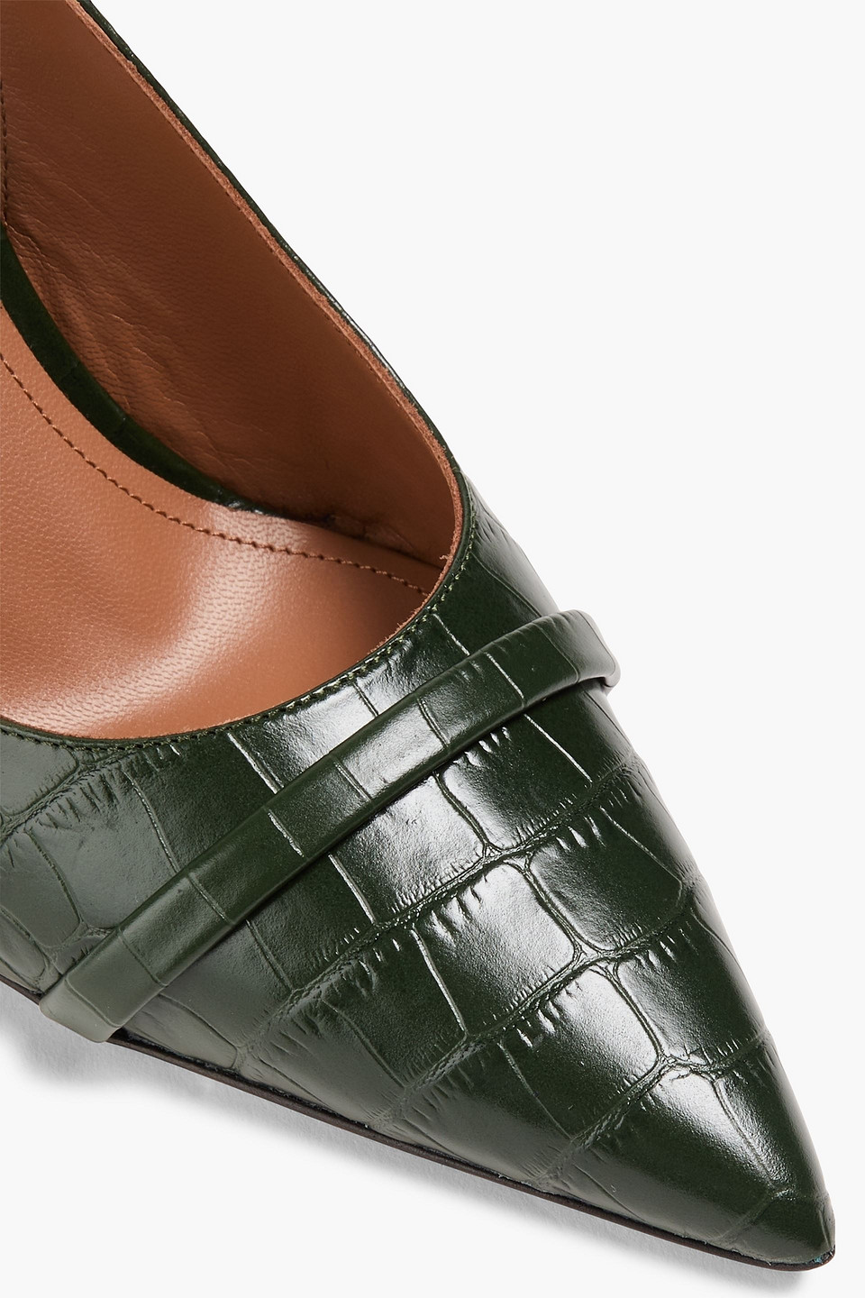 Shop Malone Souliers Jama 90 Croc-effect Leather Slingback Pumps In Forest Green