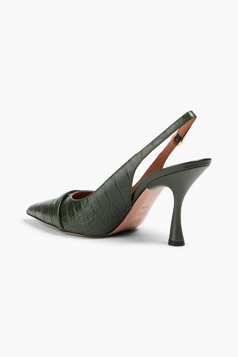 Shop Malone Souliers Jama 90 Croc-effect Leather Slingback Pumps In Forest Green
