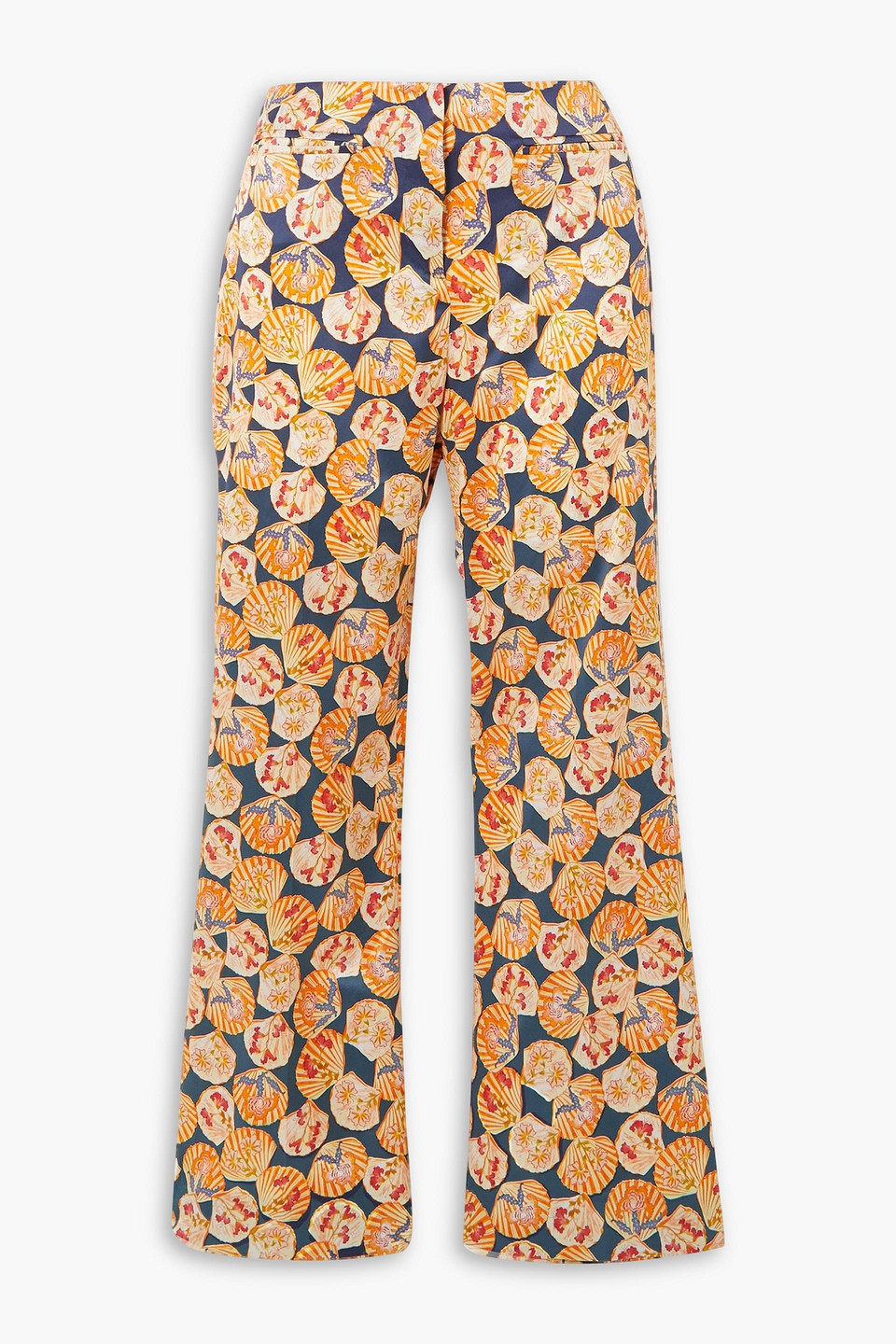 Saloni Capri Flute Printed Stretch-silk Twill Straight-leg Trousers In Orange