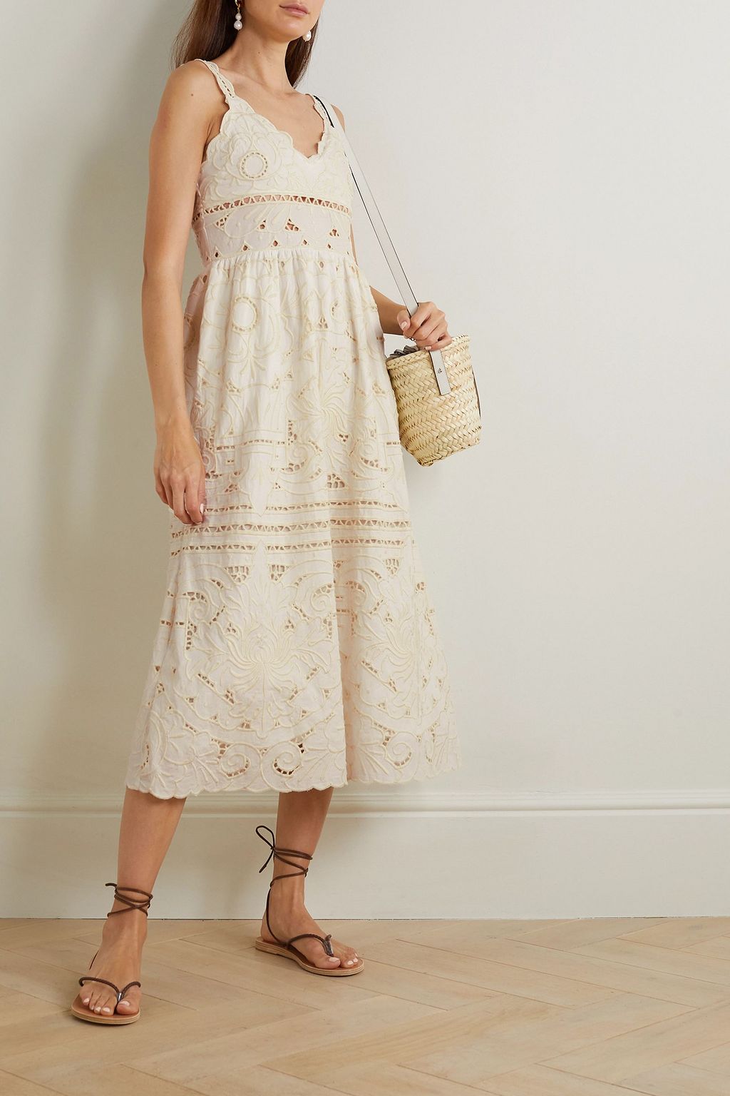 SEA Blaire broderie anglaise cotton midi dress