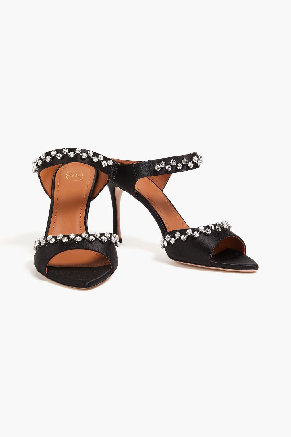 MALONE SOULIERS 탈라 90 크리스털 장식 새틴 샌들