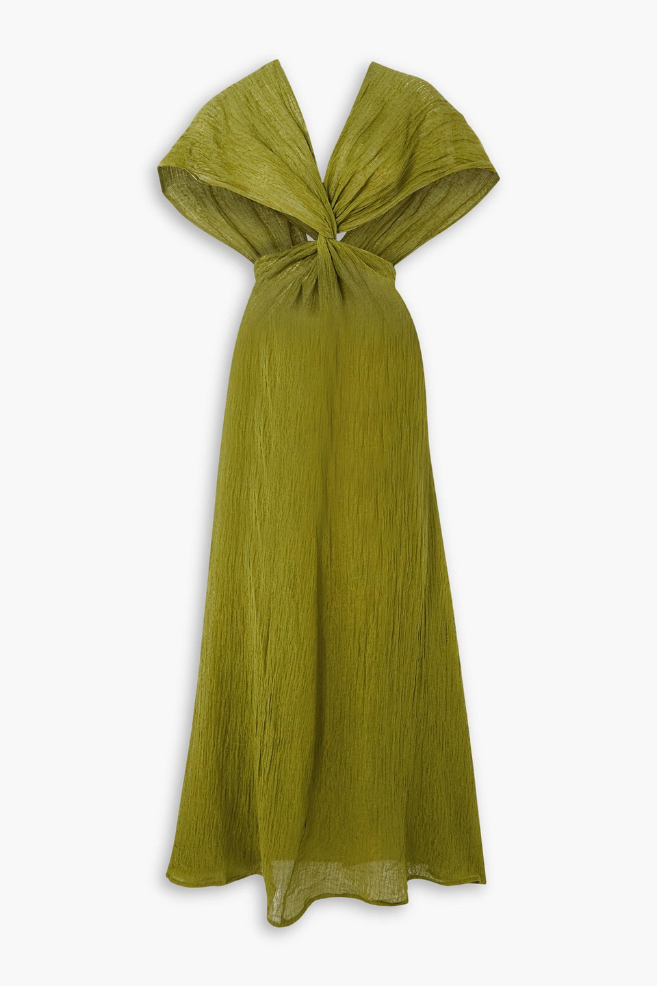 Savannah Morrow Fiori Twist-front Cutout Linen And Cotton-blend Gauze Maxi Dress In Army Green
