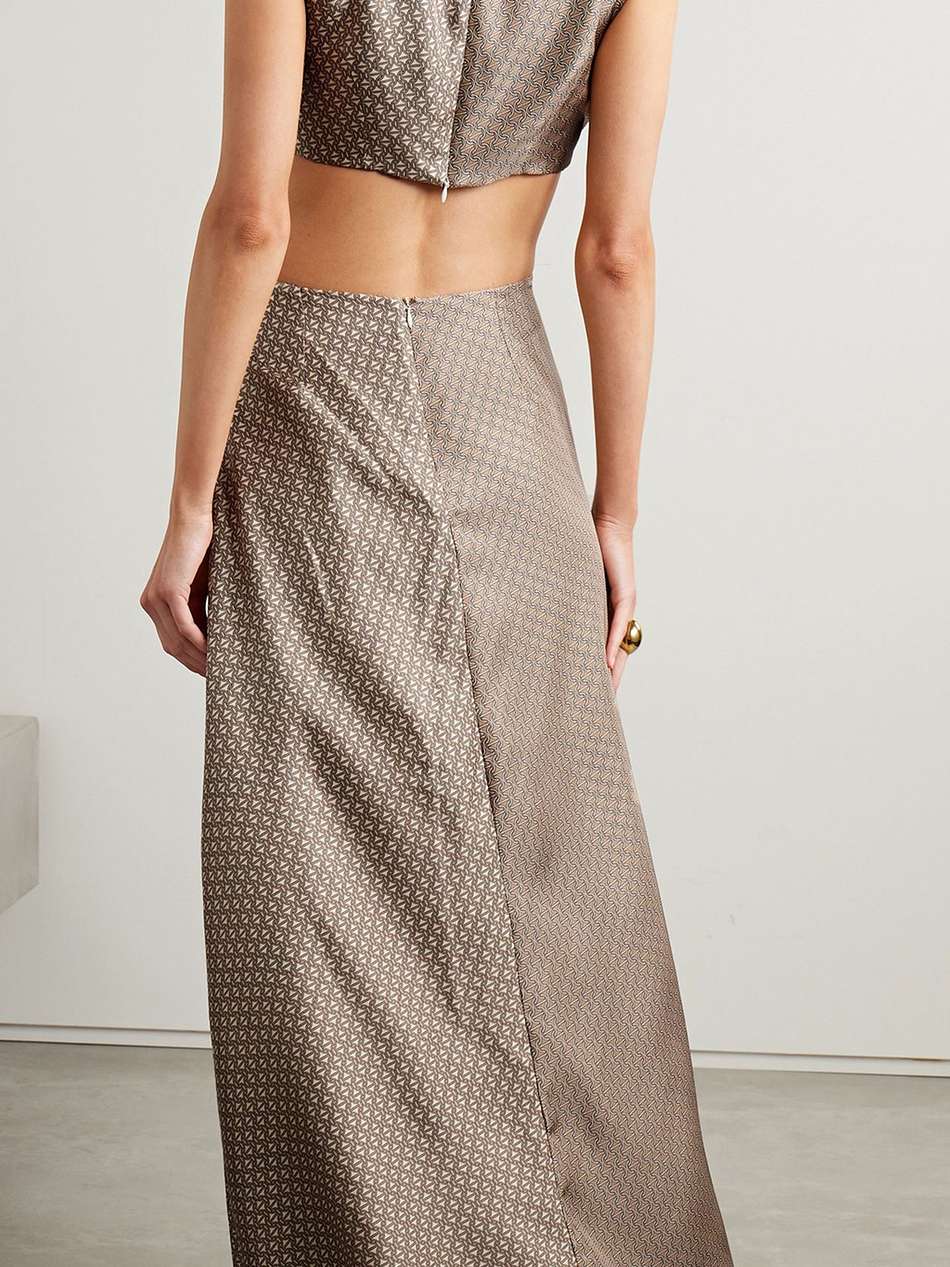 linka cutout twist-front printed silk-twill maxi dress