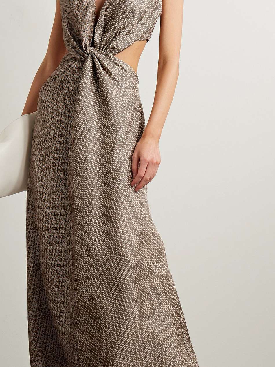 linka cutout twist-front printed silk-twill maxi dress