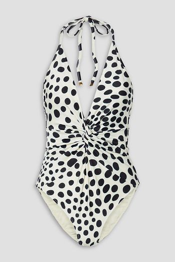 PATBO Bossa twist-front polka-dot halterneck swimsuit