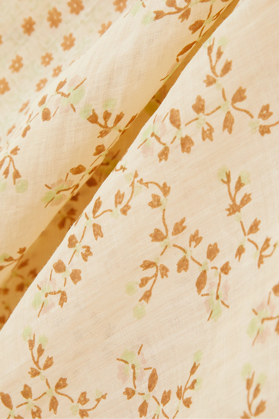Yvonne S Lace-trimmed Floral-print Linen Midi Dress In Beige
