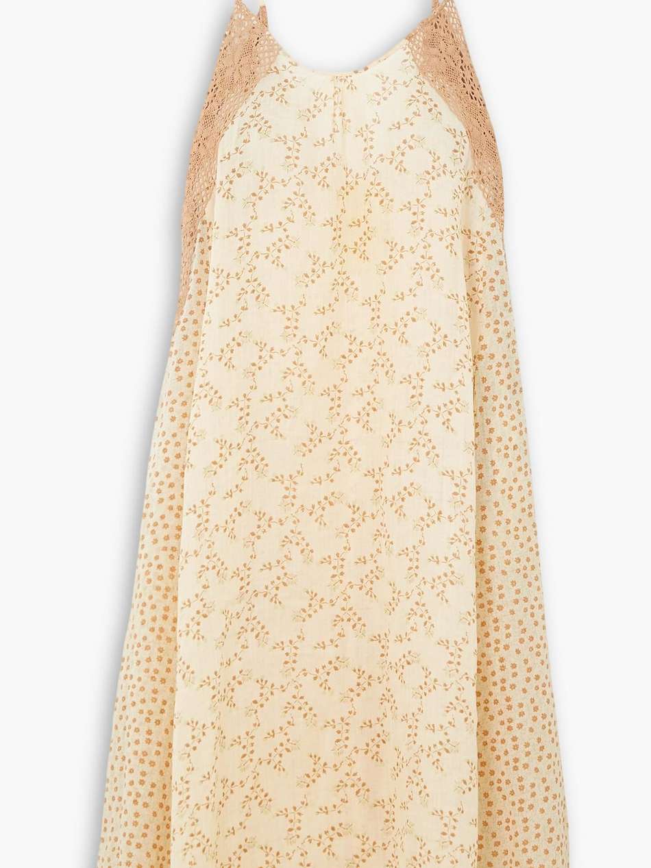 lace-trimmed floral-print linen midi dress