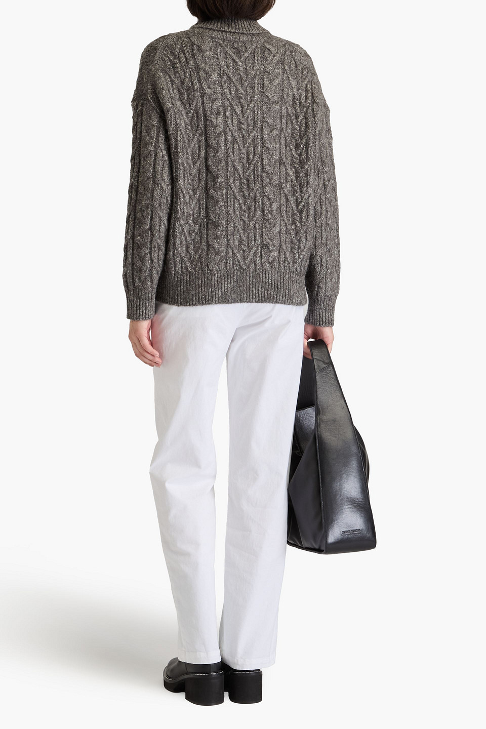 Nili Lotan Cable-knit Alpaca, Cotton And Wool-blend Turtleneck Sweater In Dark Gray